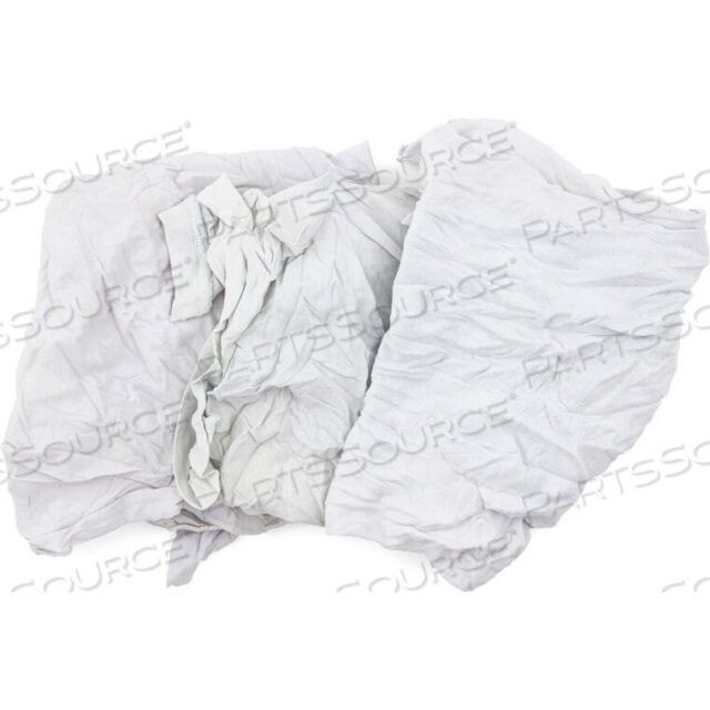 OEM#: 340-25RECLAIMED T-SHIRT KNIT RAGS, BRICK PACK, WHITE, 25 LBS. by Hospeco