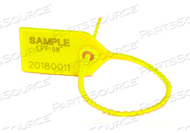 LIGHT DUTY PULL TIGHT: LASER ETCHED PROTECTED, CODE 128 BARCODE, 8 DIGIT HUMAN READABLE NUMBER (YELLOW - 8)