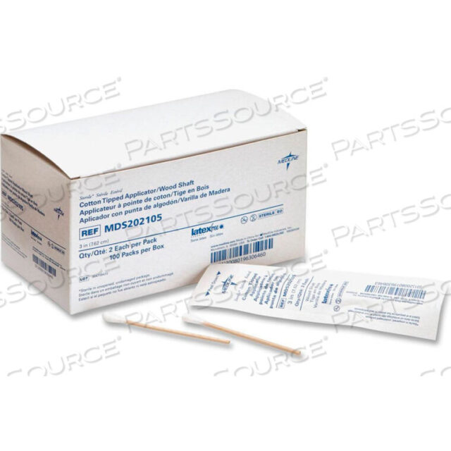 OEM#: MDS202105STERILE COTTON TIPPED APPLICATORS, 3 LENGTH, BOX OF 200 by Medline Industries, Inc.