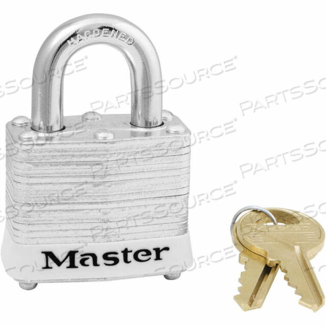 OEM#: 3LFWHTLAMINATED STEEL SAFETY PADLOCK, 1-9/16W X 1-1/2H SHACKLE, WHITE by Master Lock