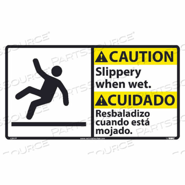 OEM#: CBA7PBILINGUAL VINYL SIGN - CAUTION SLIPPERY WHEN WET by National Marker Company