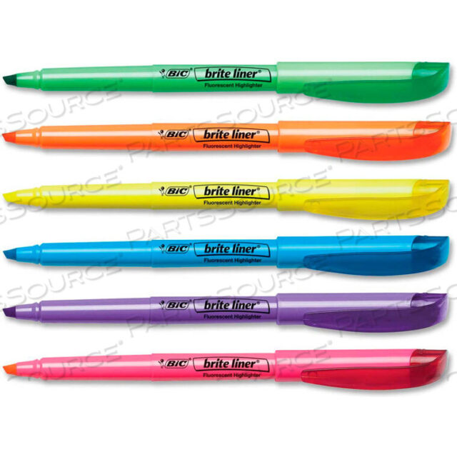 OEM#: BL11ASTBRITE LINER HIGHLIGHTER, CHISEL TIP, ASSORTED FLUORESCENT INK, 12/BOX by BIC