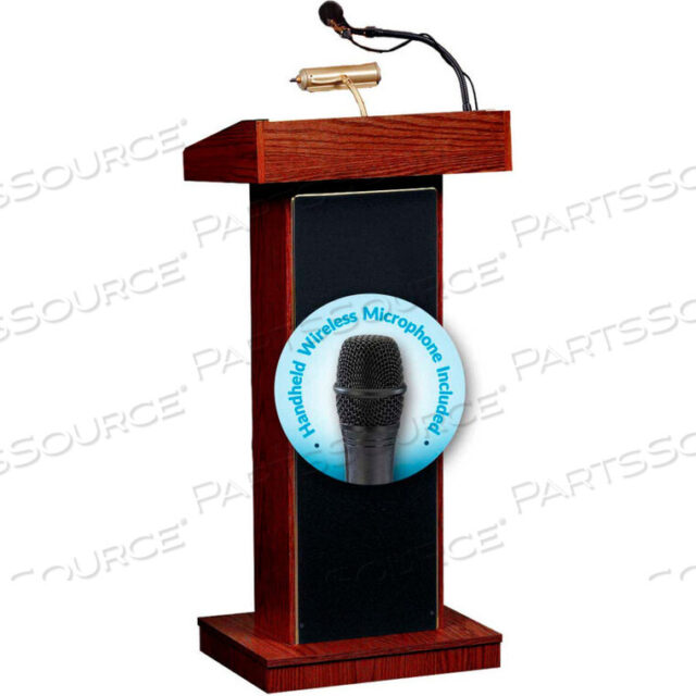 OEM#: 800X-MY/LWM-6OKLAHOMA SOUND FIXED HEIGHT ORATOR PODIUM / LECTERN & WIRELESS TIECLIP / LAVALIER MIC, MAHOGANY by National Public Seating