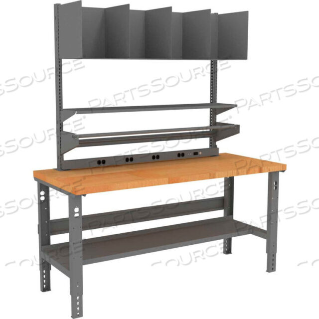 OEM#: APT-3672W-2-MGYPACKING TABLE WITH POWER RAIL, BUTCHER BLOCK SQUARE EDGE TOP - 72 X 36 by Tennsco Corp.