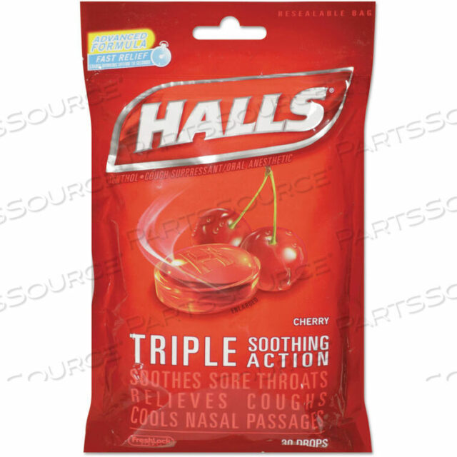 OEM#: CDB27499HALLS TRIPLE ACTION COUGH DROPS, CHERRY, 30/BAG by United Stationers Supply