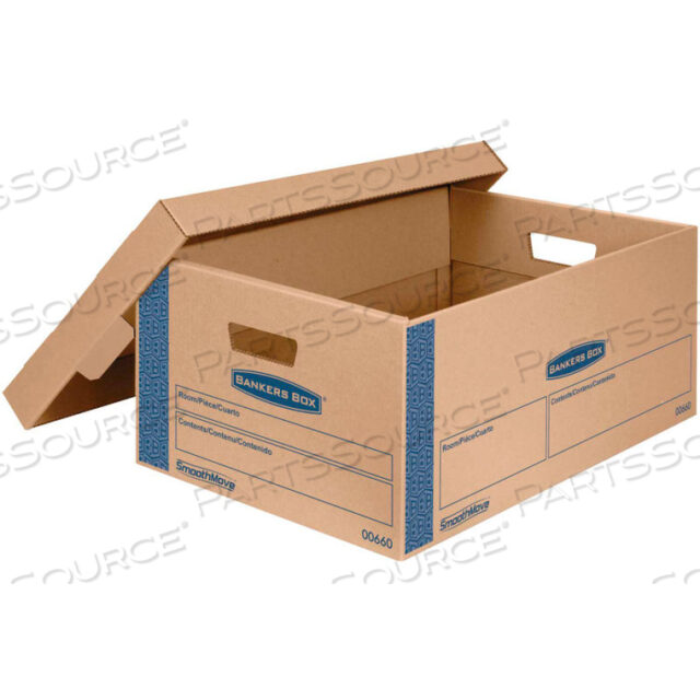 OEM#: FEL0066001BANKERS BOX SMOOTHMOVE PRIME LARGE MOVING BOXES, 24L X 15W X 10H, KRAFT/BLUE, 8/CTN by United Stationers Supply