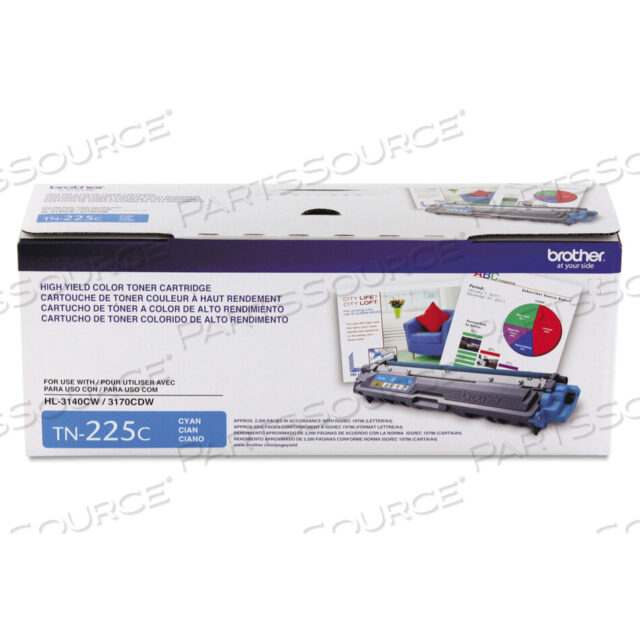 Replaces Brother TN225CTONER CARTRIDGE, REPLACEMENT FOR BROTHER DCP-9020, BROTHER DCP-9020CDN, BROTHER DCP-9020CDW, BROTHER HL-3140, BROTHER HL-3140CW, BROTHER HL-3150,