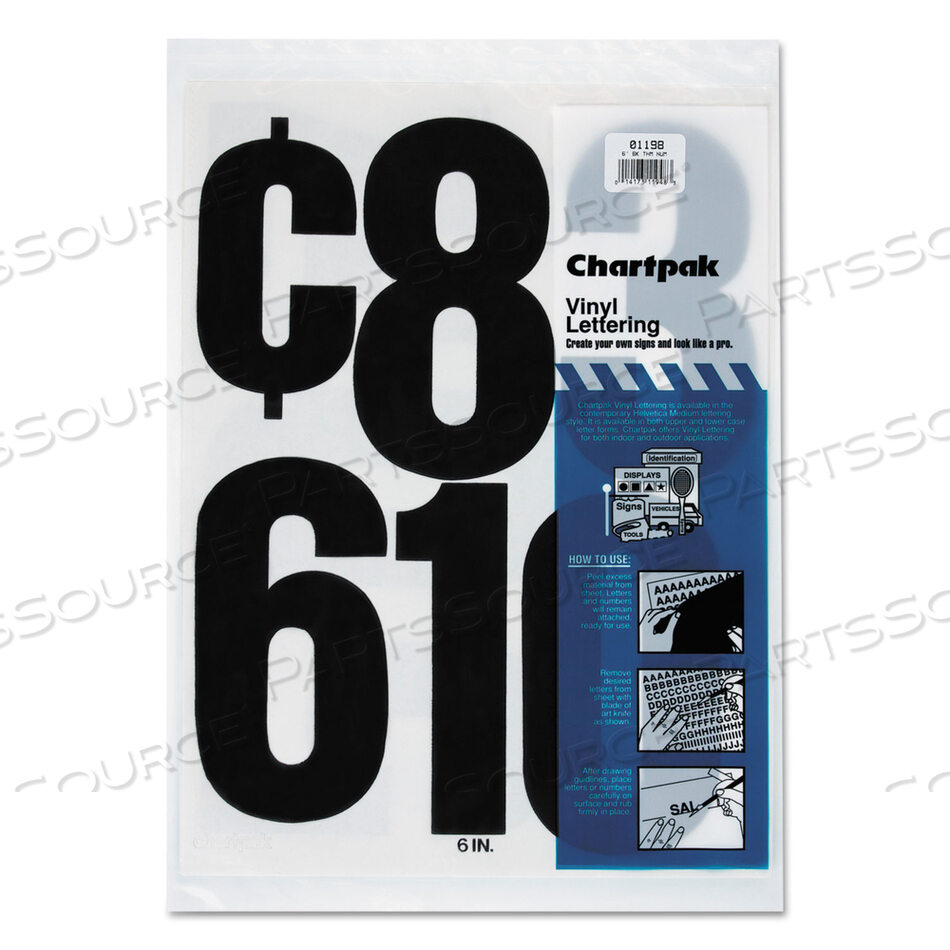 OEM#: 01198PRESS-ON VINYL NUMBERS, SELF ADHESIVE, BLACK, 6H, 21/PACK by Chartpak