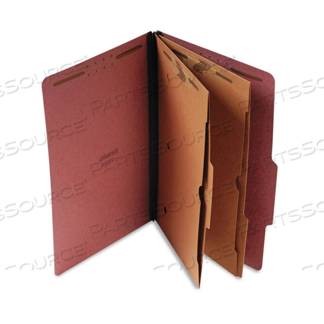 OEM#: UNV10326SIX-SECTION CLASSIFICATION FOLDER WITH POCKETS, 2 EXPANSION, 2 DIVIDERS, 6 FASTENERS, LEGAL SIZE, RED EXTERIOR, 10/BOX by Universal