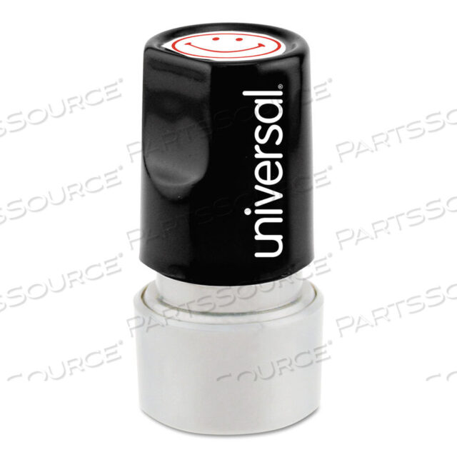 OEM#: UNV10080ROUND MESSAGE STAMP, SMILEY FACE, PRE-INKED/RE-INKABLE, RED by Universal