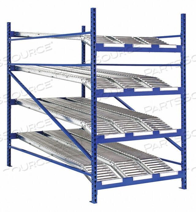OEM#: RR99K2R8X6-AGRAVITY RACK WITH KNUCKLED SPAN-TRACK ADD-ON 96W X 72D X 84H W/4 LEVELS by UNEX Manufacturing