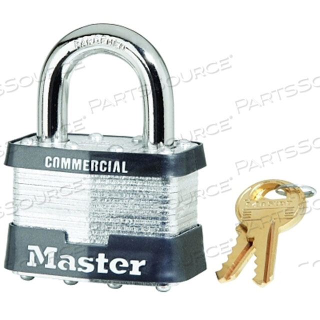 OEM#: 5DCOMNO. 5 LAMINATED STEEL PADLOCK, 3/8 IN DIA X 15/16 IN W X 1 IN H SHACKLE, SILVER/GRAY, KEYED DIFFERENT by Master Lock