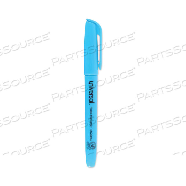 OEM#: UNV08854POCKET HIGHLIGHTERS, FLUORESCENT BLUE INK, CHISEL TIP, BLUE BARREL, DOZEN by Universal