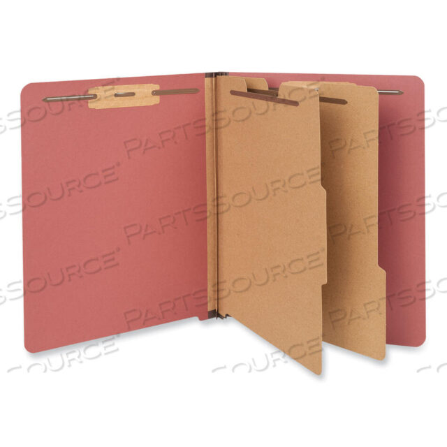 OEM#: UNV10315RED PRESSBOARD END TAB CLASSIFICATION FOLDERS, 2 EXPANSION, 2 DIVIDERS, 6 FASTENERS, LETTER SIZE, RED EXTERIOR, 10/BOX by Universal