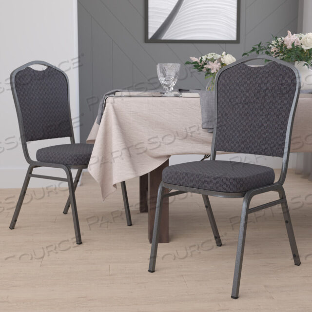 OEM#: HF-C01-SV-E26-BK-GGHERCULES SERIES CROWN BACK STACKING BANQUET CHAIR IN BLACK PATTERNED FABRIC - SILVER VEIN FRAME by Flash Furniture