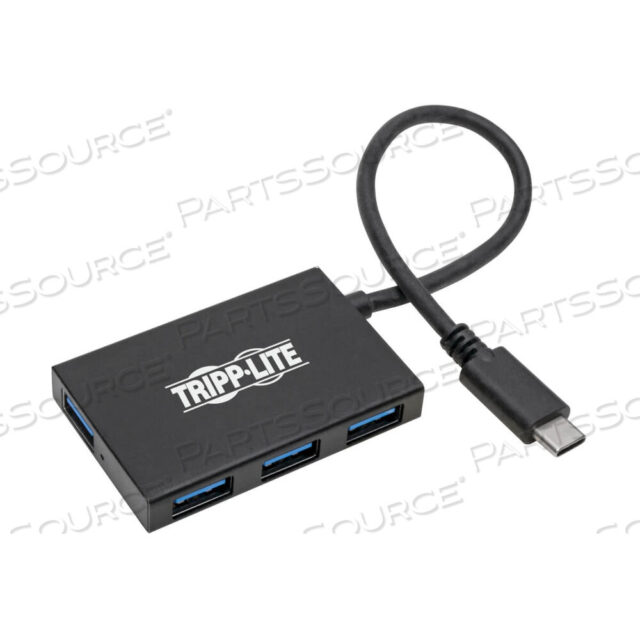 OEM#: U460-004-4A-ALA COMPACT USB, C HUB, USB C (MALE), (4) USB 3.0 A (FEMALE) X MICRO-USB B (FEMALE) 4-PORT, ALUMINUM, BLACK, 32 TO 122 DEG F, 0.7 W by Tripp Lite