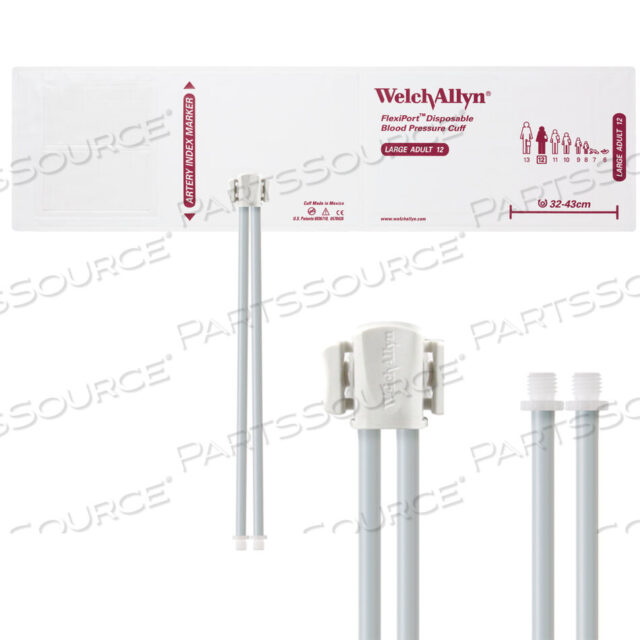 OEM#: VINYL-12-2SCFULLY CONFIGURED FLEXIPORT BLOOD PRESSURE CUFFS, LARGE ADULT (12) 32-43 CM, DUAL TUBE, SCREW, DISPOSABLE VINYL (20 CUFFS/CASE) by Welch Allyn Inc.
