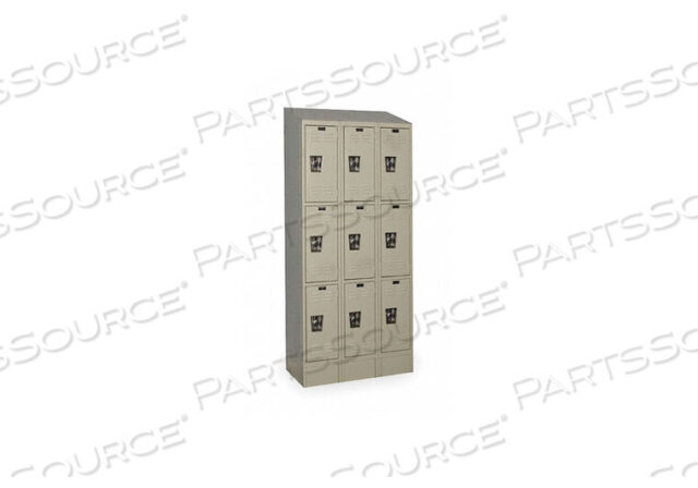 OEM#: URB3288-3ASB-PTREADY-BUILT II TRIPLE TIER 9 DOOR STEEL LOCKER, 12WX18DX24H, TAN, ASSEMBLED by Hallowell