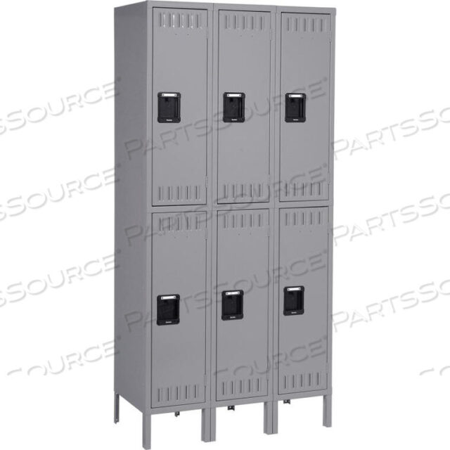 OEM#: DTS-121836-3-MGYDOUBLE TIER 6 DOOR STEEL LOCKER W/LEGS, RECESSED HANDLE, 12WX18DX36H, GRAY, ASSEMBLED by Tennsco Corp.
