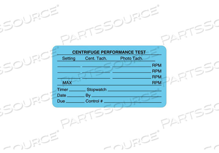 OEM#: ULBE305CALIBRATION LABEL, 3 IN X 1-5/8 IN, CENTRIFUGE PERFORMANCE TEST, EDP PAPER, LIGHT BLUE, ENGLISH, -65 TO 200 DEG F by United Ad Label