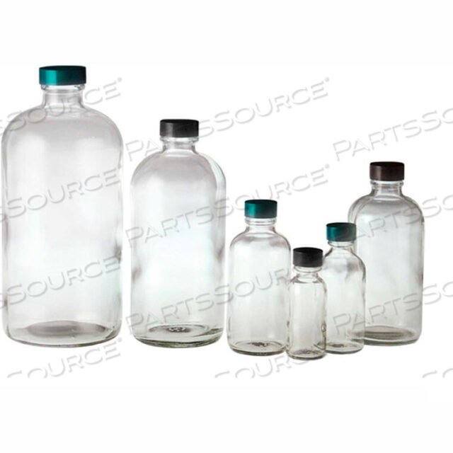 OEM#: GLC-0122832OZ CLEAR BOSTON ROUND BOTTLE WITH 33-400 BLACK PHENOLIC CAP, CASE OF 12 by Qorpak