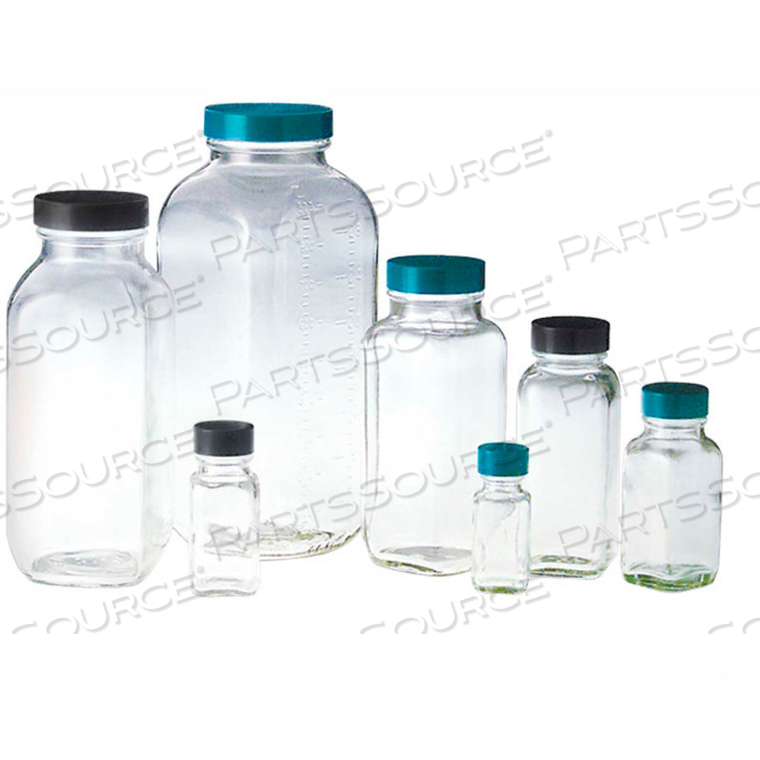 OEM#: GLC-0137816OZ CLEAR FRENCH SQUARE BOTTLE WITH 48-400 BLACK PHENOLIC CAP, CASE OF 24 by Qorpak