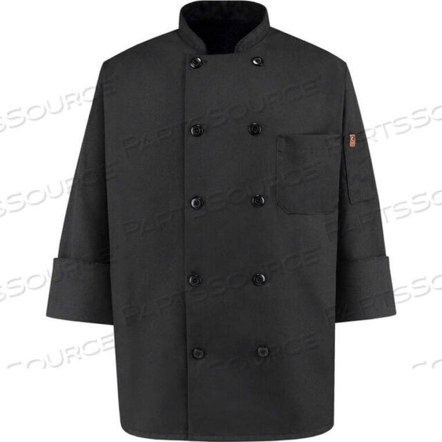 OEM#: 0425BKRGLCHEF DESIGNS 10 BUTTON-FRONT CHEF COAT, PEARL BUTTONS, BLACK, SPUN POLYESTER, L by VF Imagewear, Inc.