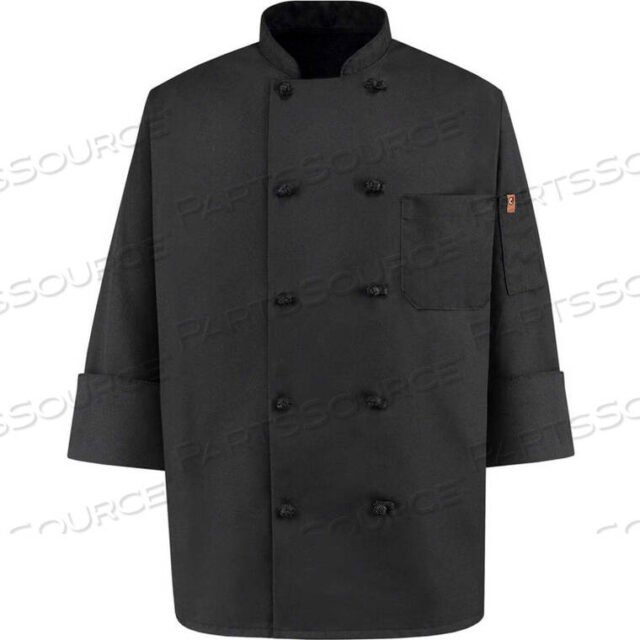 OEM#: 0427BKRGSCHEF DESIGNS 10 BUTTON-FRONT CHEF COAT, KNOT BUTTONS, BLACK, SPUN POLYESTER, S by VF Imagewear, Inc.