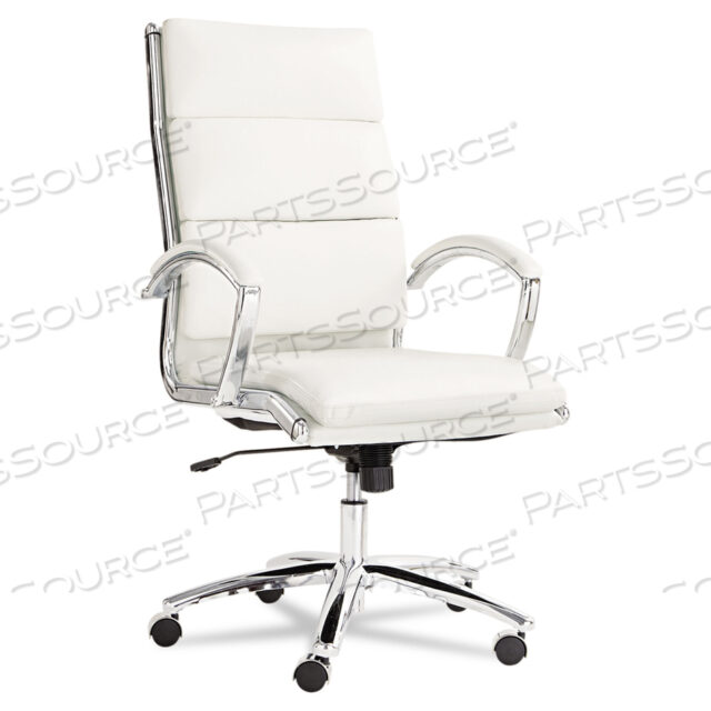 ALERA NERATOLI HIGH-BACK SLIM PROFILE CHAIR, FAUX LEATHER, 275 LB CAP, 17.32 TO 21.25 SEAT HEIGHT, WHITE SEAT/BACK, CHROME