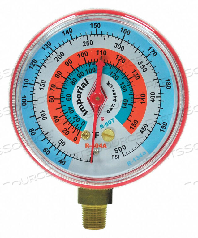 OEM#: 451-CRGAUGE 2-1/2 IN DIA HIGH SIDE RED 500 PSI by Imperial