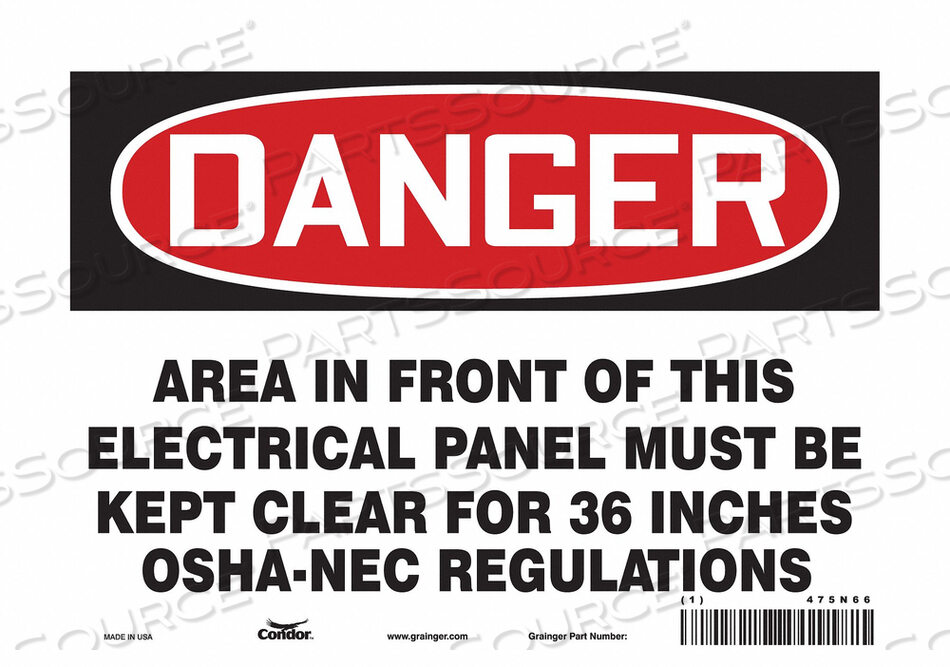OEM#: 475N66J6911 SAFETY SIGN 10 W 7 H 0.032 THICKNESS by Condor