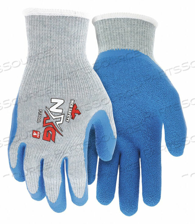 OEM#: FT300XL10 GA COT/POLY GRAY SHELL W/BLUE LATEX DIPPED PALM AND FINGERTIPS, ANSI ABRASION 4 by MCR Safety