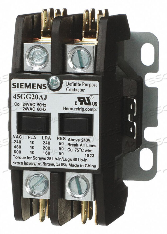OEM#: 45GG20AHDEFINITE PURPOSE CONTACTOR 2 POLE 40A by Siemens