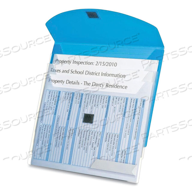 4-POCKET ENVELOPE FOLDER, 3-HOLE PUNCHED, LETTER SIZE, BLUE/TRANSLUCENT