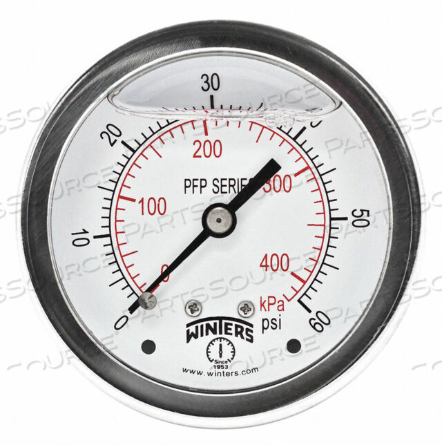OEM#: PFP923FILLED SS/SS GAUGE2.5 1/4 CB 60 PSI/KPA by Winters Instruments