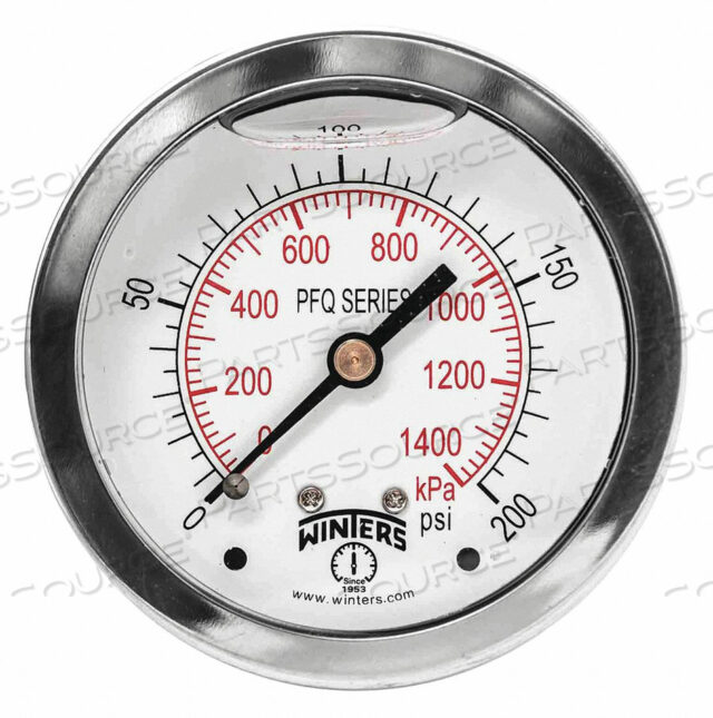 QUAL SS/BR GAUGE 2.5 1/4CB 0-200PSI/KPA