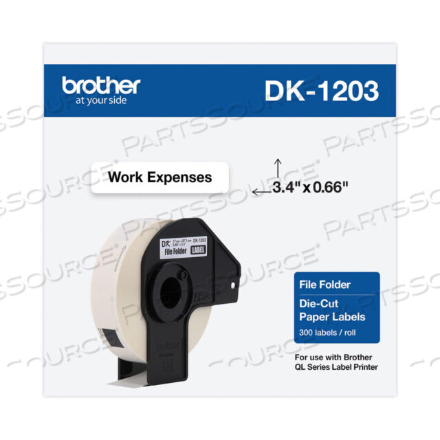 OEM#: DK1203DIE-CUT FILE FOLDER LABELS, 0.66 X 3.4, WHITE, 300 LABELS/ROLL by Brother