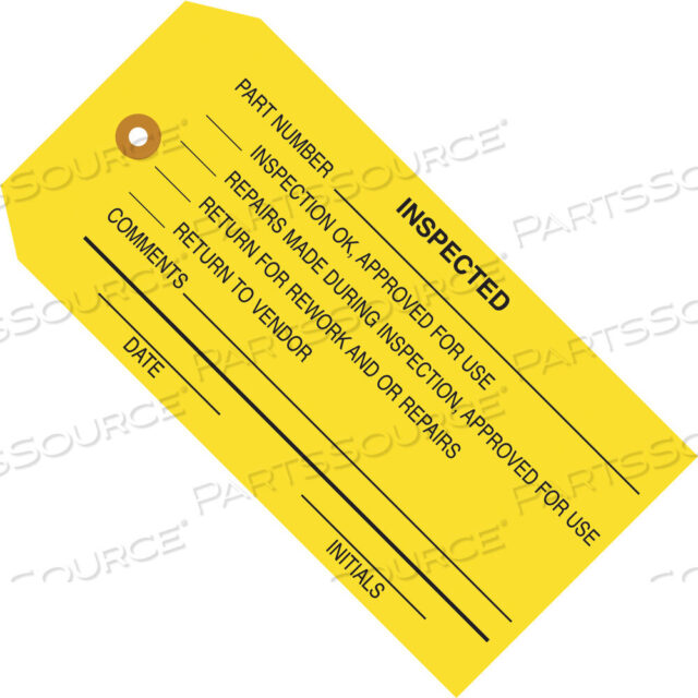 OEM#: G20061INSPECTION TAGS, INSPECTED, 4 3/4 X 2 3/8, YELLOW, 1000/CASE by BOX Partners (Box Acquisitions, LLC)