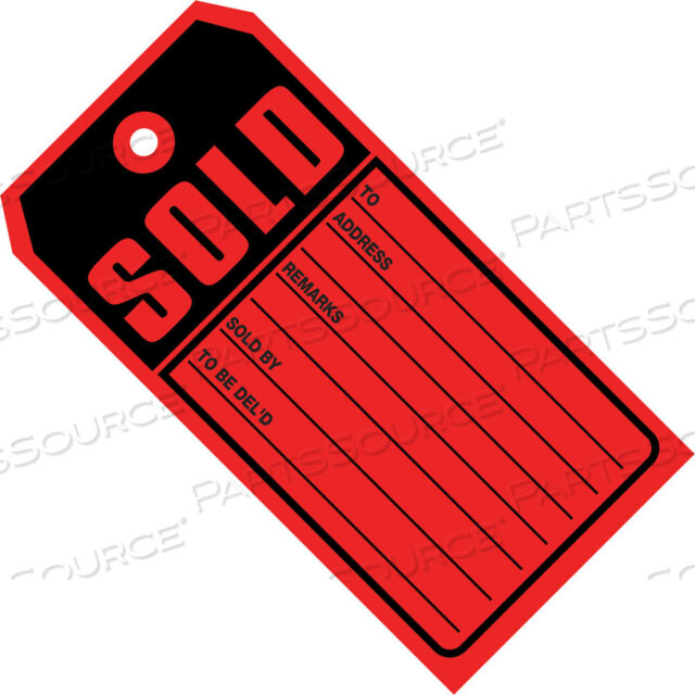 OEM#: G2525SOLD TAGS, 10 POINT CARD STOCK, 4 3/4 X 2 3/8, RED/BLACK, 1000/CASE by BOX Partners (Box Acquisitions, LLC)