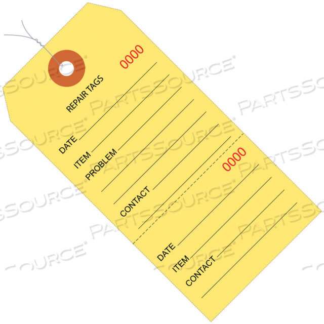 OEM#: G26202WREPAIR TAGS, CONSECUTIVELY NUMBERED, PRE-WIRED, 6 1/4 X 3 1/8, YELLOW, 1000 /CASE by BOX Partners (Box Acquisitions, LLC)