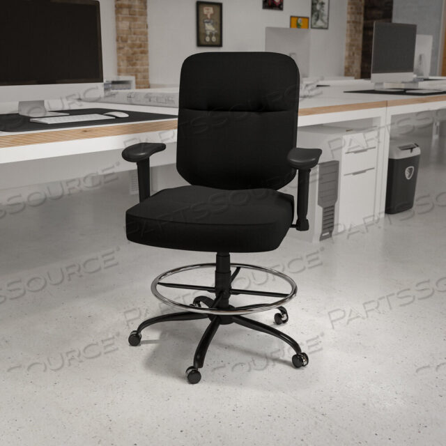 OEM#: WL-735SYG-BK-AD-GGHERCULES SERIES BIG & TALL 400 LB. RATED BLACK FABRIC RECTANGULAR BACK ERGONOMIC DRAFT CHAIR WITH ADJUSTABLE ARMS by Flash Furniture