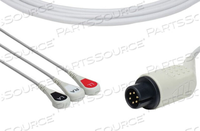 OEM#: 852ECG CABLE, 3 LEAD, SNAP (AHA COLOR CODE) by Criticare Technologies, Inc.