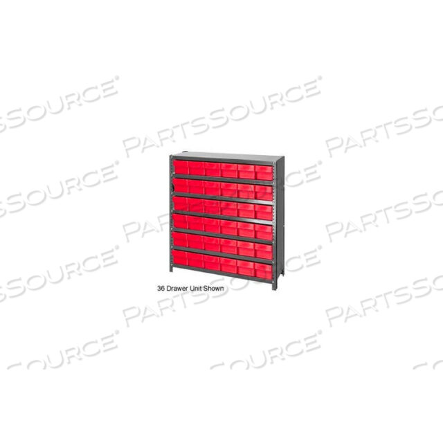 CL1839-604 CLOSED SHELVING EURO DRAWER UNIT - 36X18X39 - 54 EURO DRAWERS RED