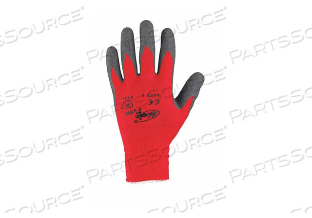 NINJA FLEX, 15 GAUGE RED 100% NYLON SHELL, GRAY LATEX DIP PALM & FINGERTIPS, ANSI ABRASION 3