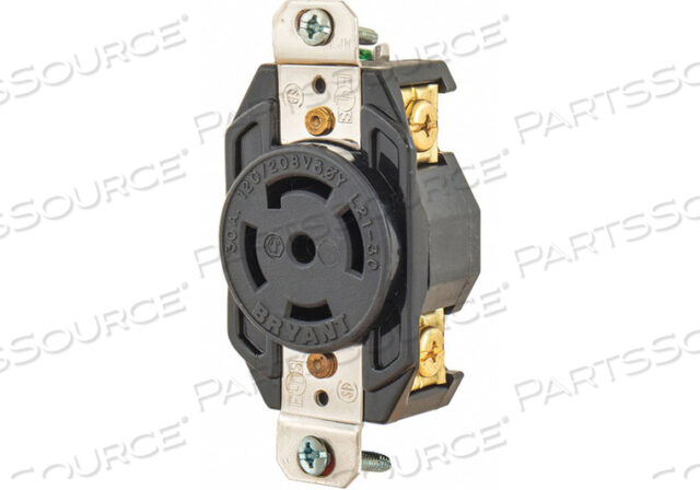 OEM#: BRY72130FRLOCKING RECEPTACLE BLACK 120/208VAC 30A by Hubbell Power Systems