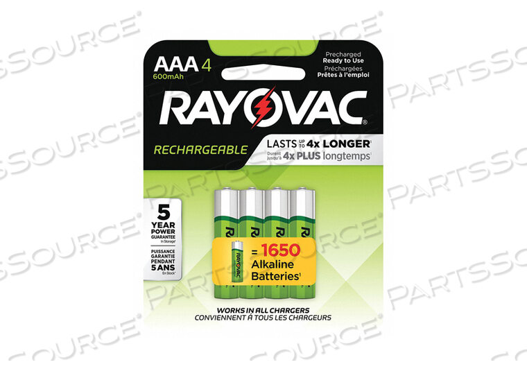 OEM#: LD7244BATTERY RECHARGEABLE, RECHARGE, AAA, NICKEL METAL HYDRIDE, 1.2V, 600 MAH, (PACK OF 4) by Rayovac