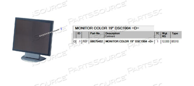 Replaces Siemens Medical Solutions 8675402MONITOR COLOR 19 DSC1904 =D=