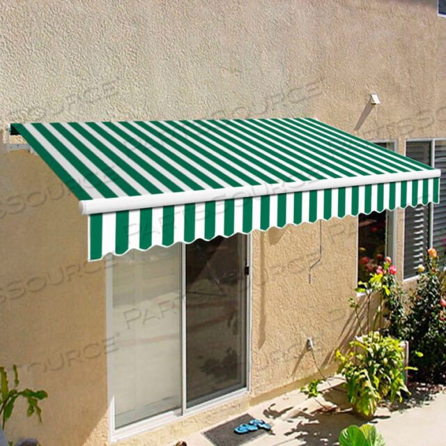 RETRACTABLE AWNING MANUAL 12W X 7H X 10D FOREST GREEN/WHTIE