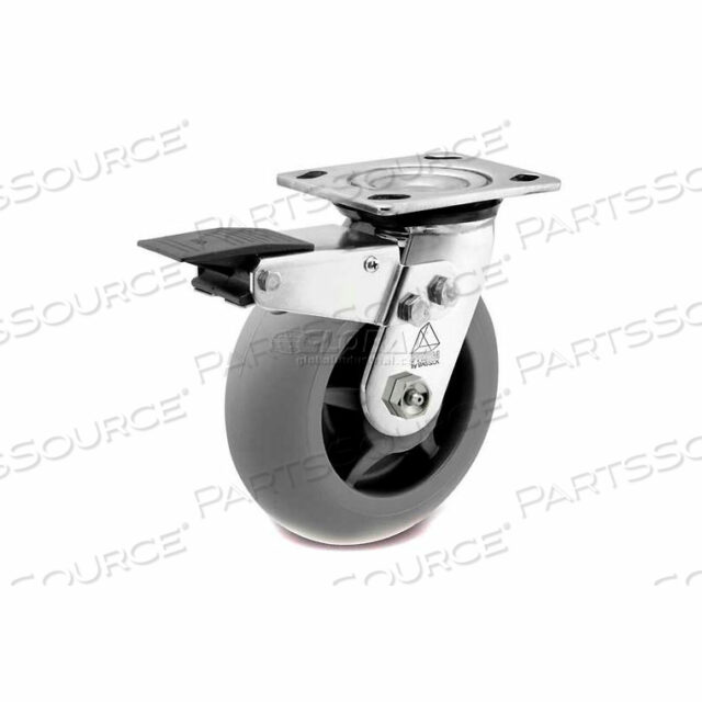 PRISM STAINLESS STEEL TOTAL LOCK SWIVEL CASTER - THERMAL PLASTIC RUBBER - ROUND TREAD - 5