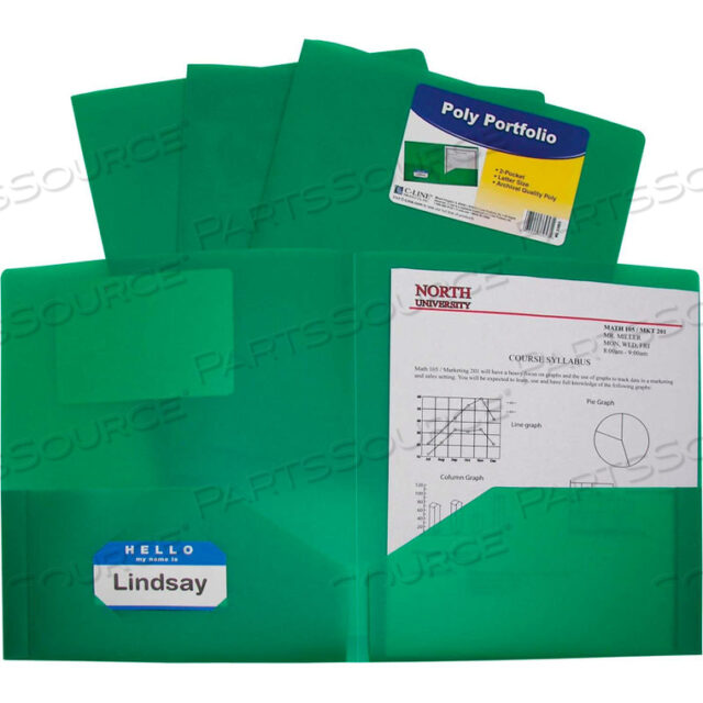 TWO-POCKET HEAVYWEIGHT POLY PORTFOLIO FOLDER, GREEN, 25 FOLDERS/SET